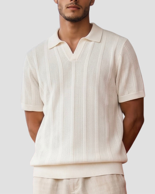Cream Ivory-Rib Knit Polo - Front View | Tuff Haus