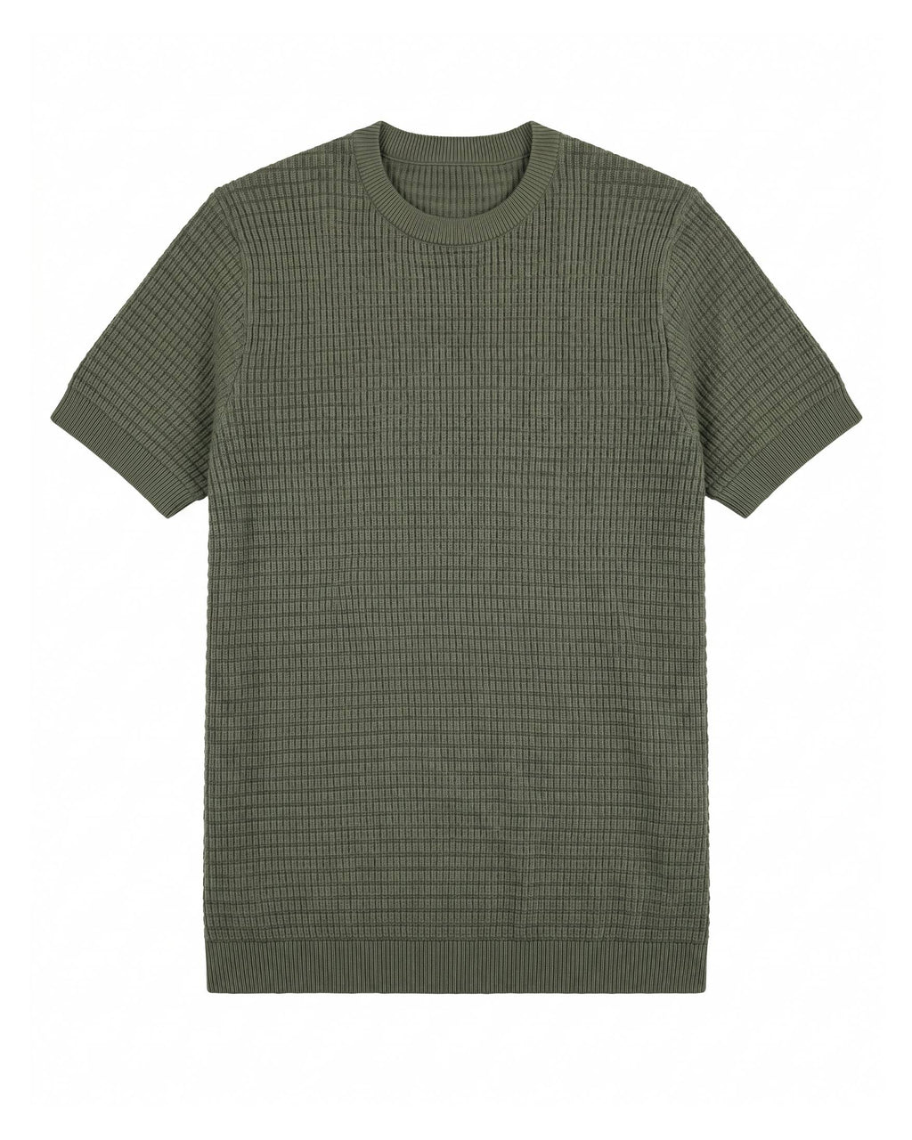Olive Grid-Knit Crew - Lifestyle Model Wearing | Tuff Haus