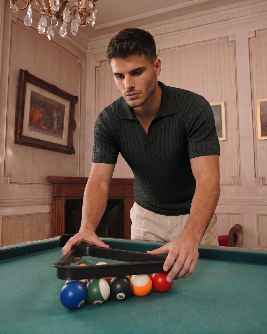 Jet Black Vertical-Rib Knit Polo - Lifestyle Model Wearing | Tuff Haus