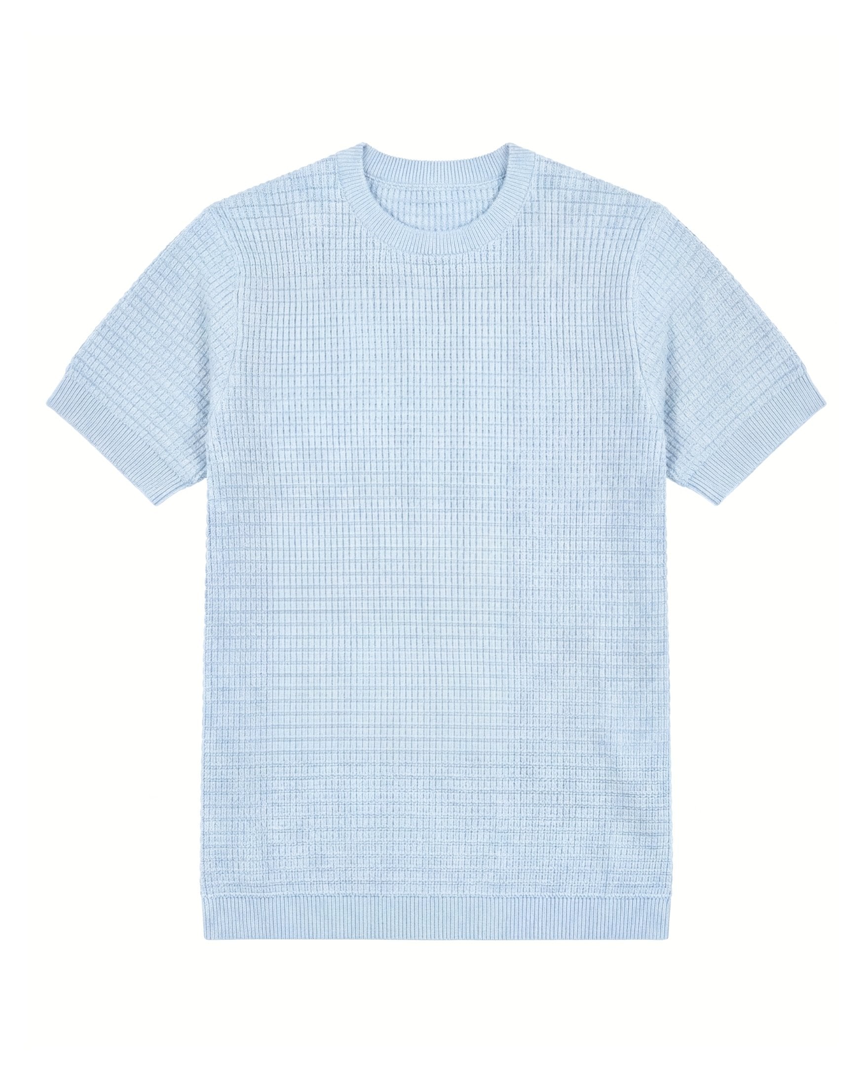 Sky Blue Grid-Knit Crew - Lifestyle Model Wearing | Tuff Haus