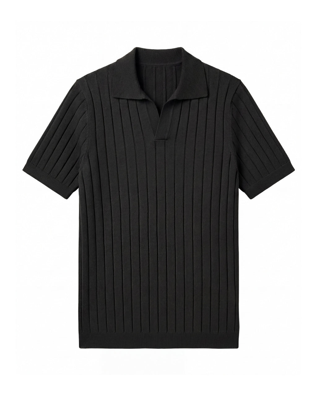 Jet Black Vertical-Rib Knit Polo - Editorial Lifestyle Shot | Tuff Haus