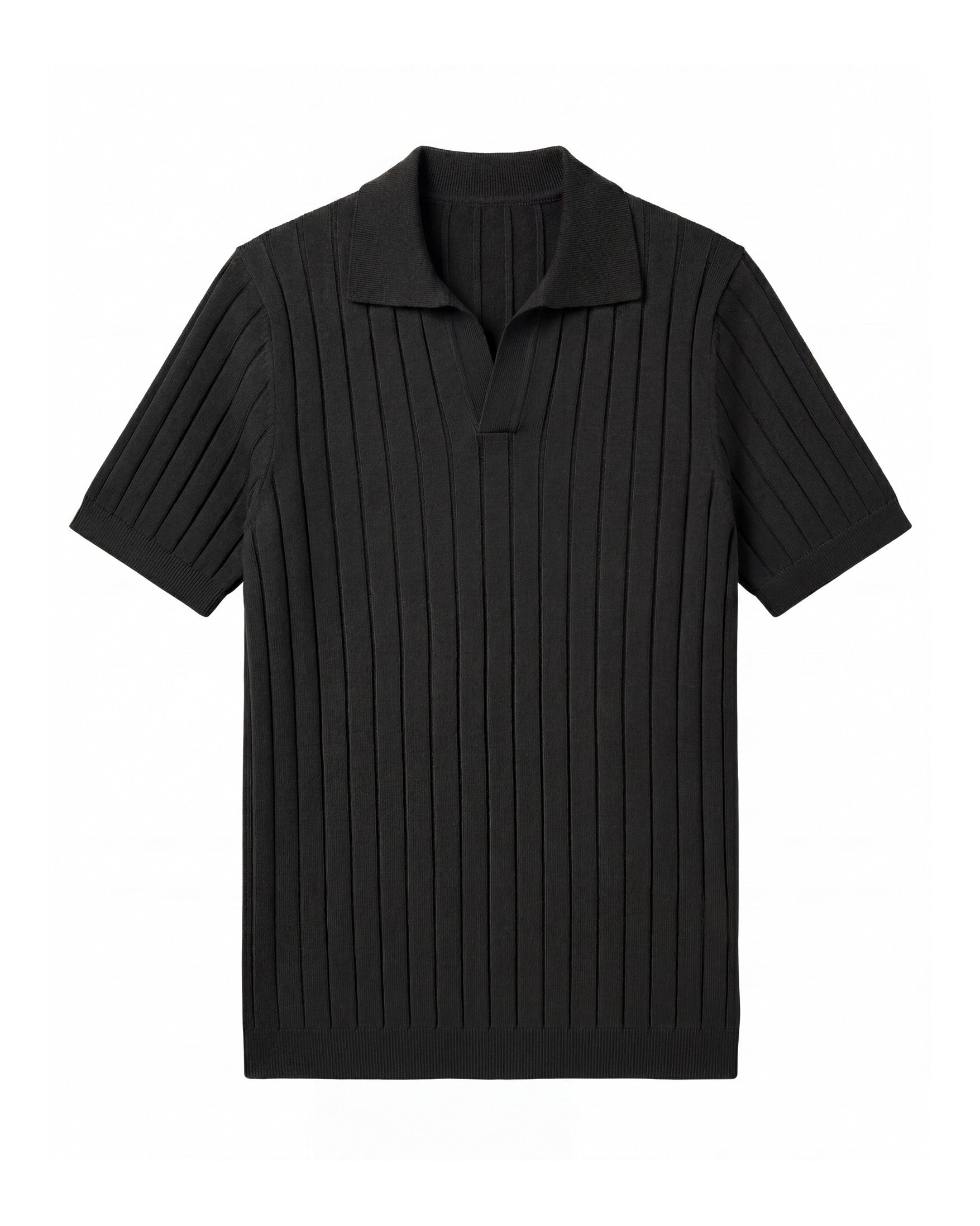 Jet Black Vertical-Rib Knit Polo - Editorial Lifestyle Shot | Tuff Haus