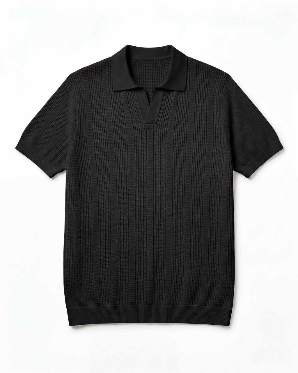 Jet Black Ivory-Rib Knit Polo - Side View | Tuff Haus