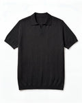Jet Black Ivory-Rib Knit Polo - Side View | Tuff Haus