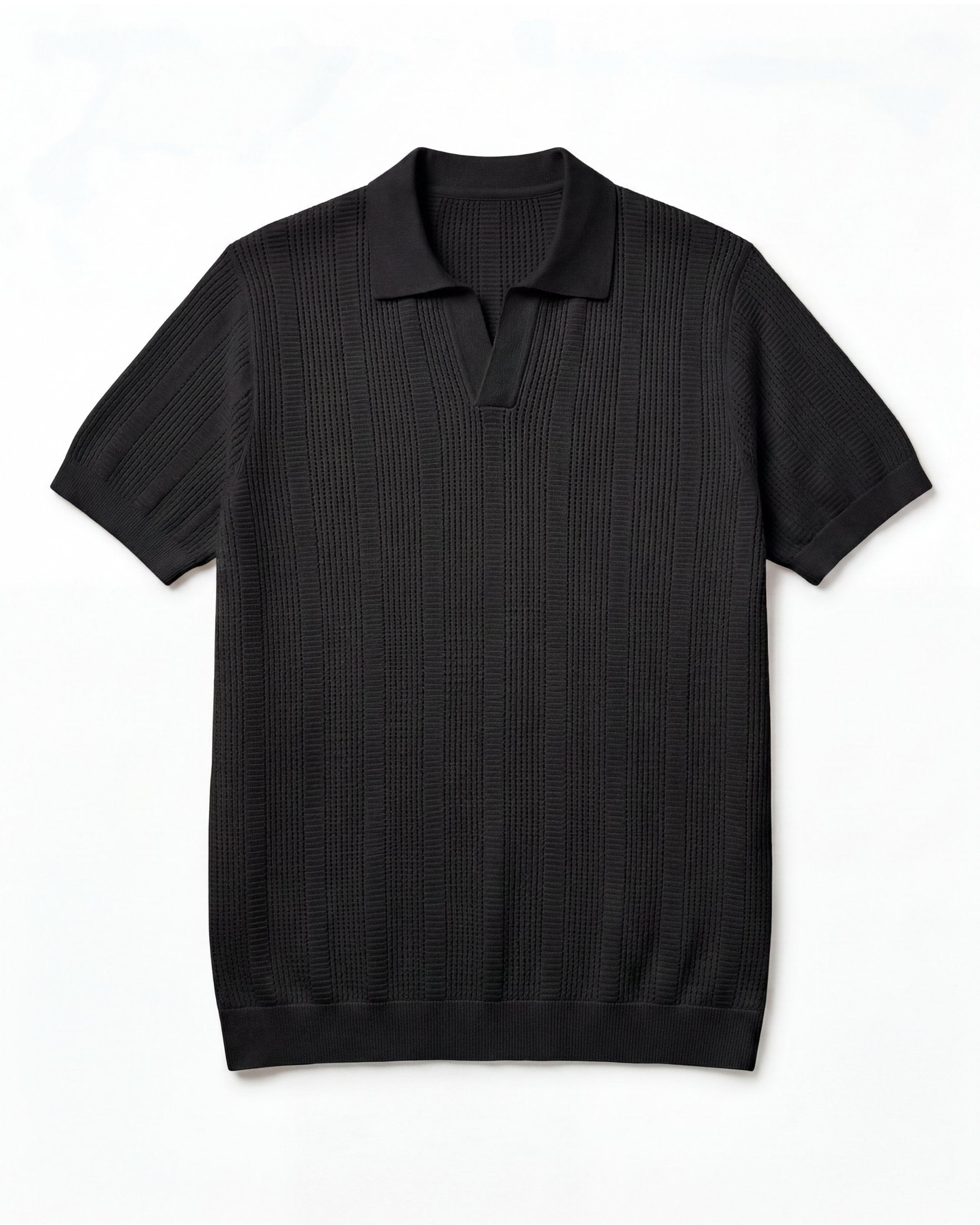 Jet Black Ivory-Rib Knit Polo - Side View | Tuff Haus