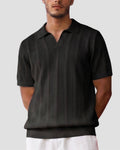 Jet Black Ivory-Rib Knit Polo - Front View | Tuff Haus