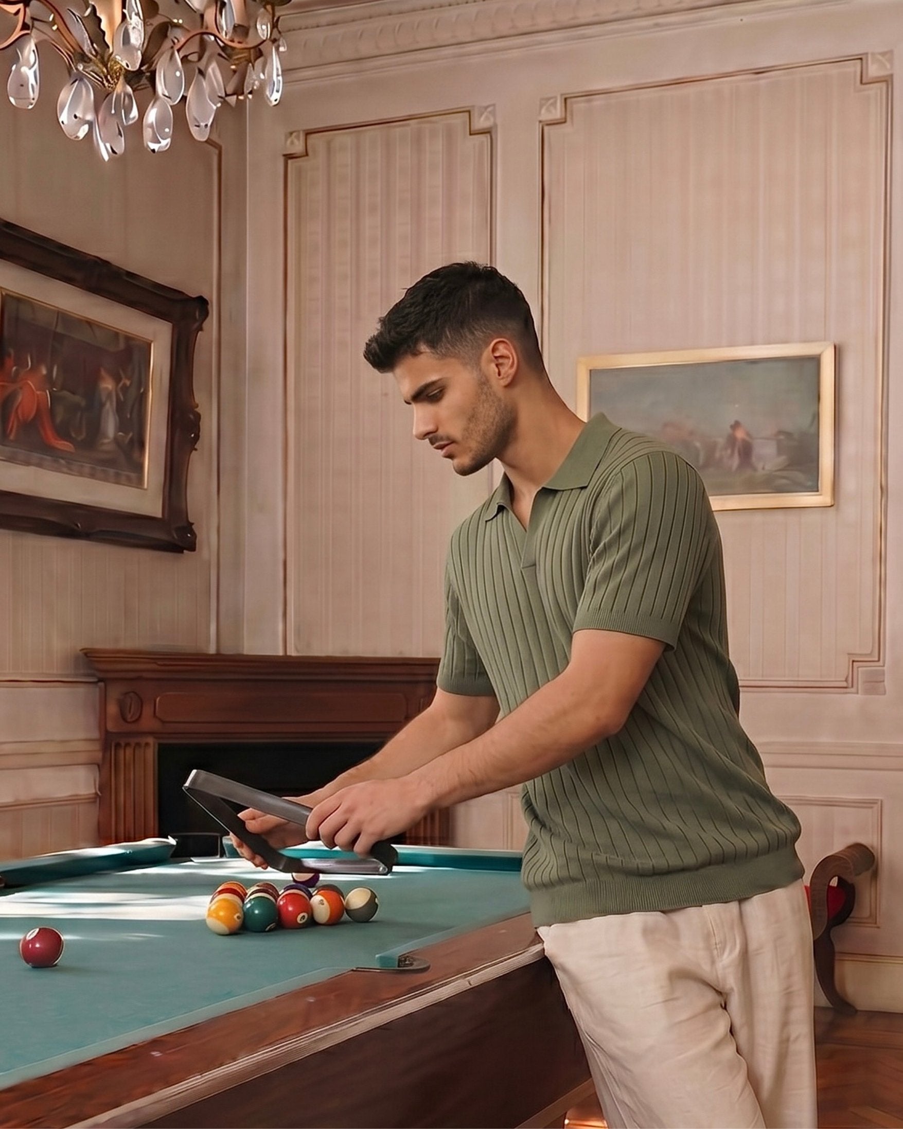 Olive Vertical-Rib Knit Polo - Rib Knit Texture Detail | Tuff Haus