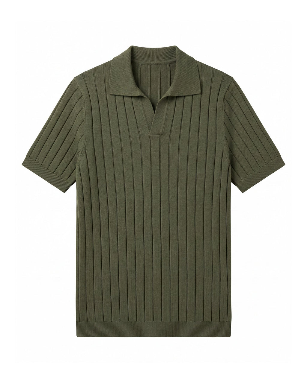 Olive Vertical-Rib Knit Polo - Editorial Lifestyle Shot | Tuff Haus