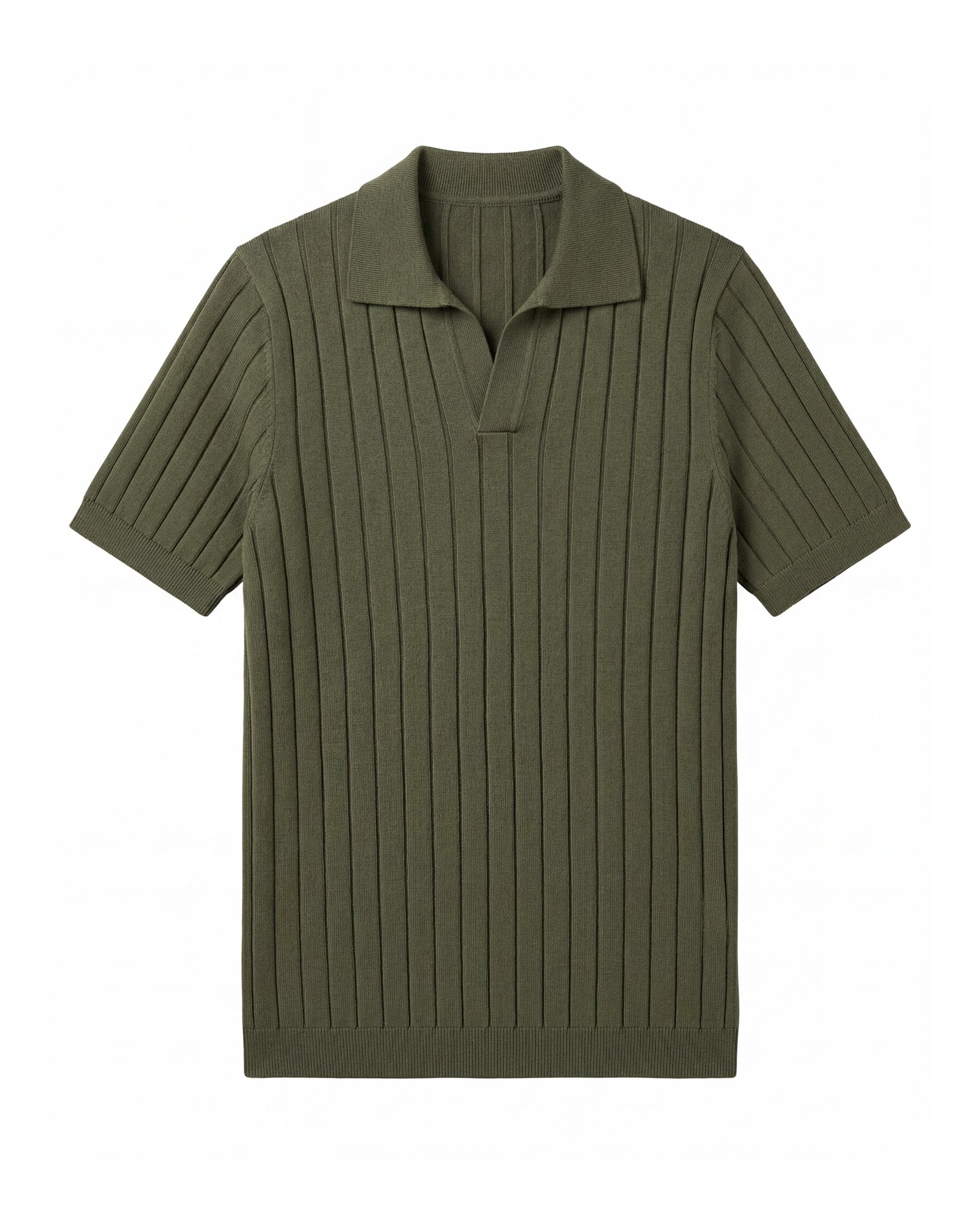 Olive Vertical-Rib Knit Polo - Editorial Lifestyle Shot | Tuff Haus