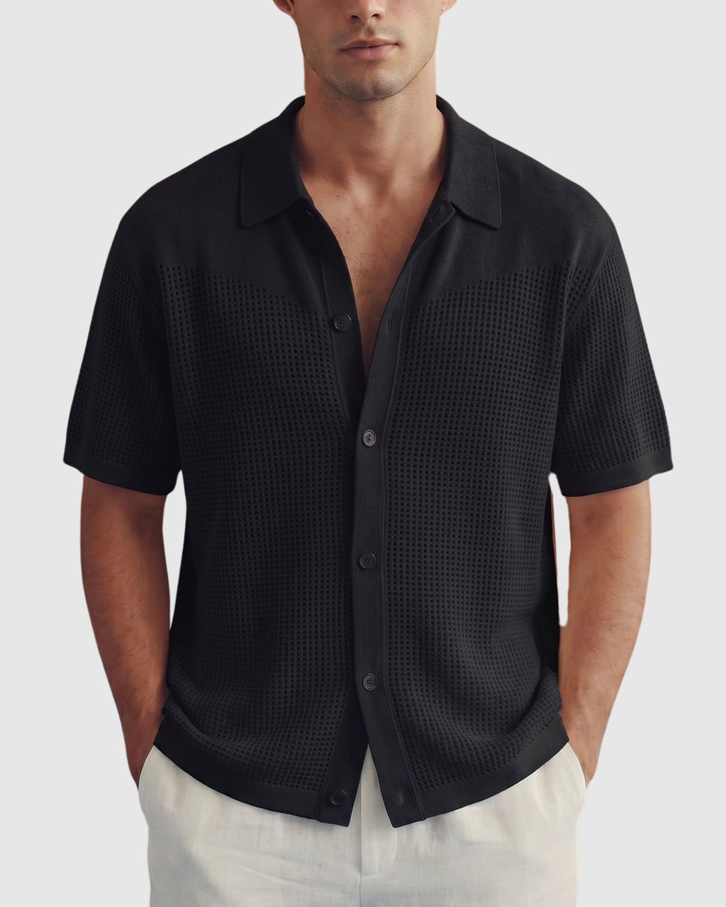Jet Black Button-Down Knit Shirt - Front View | Tuff Haus