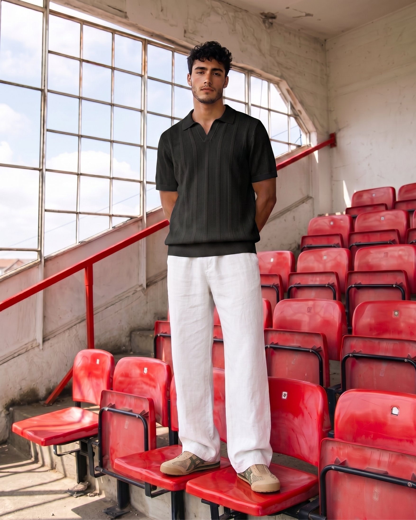 Jet Black Ivory-Rib Knit Polo - Back View | Tuff Haus