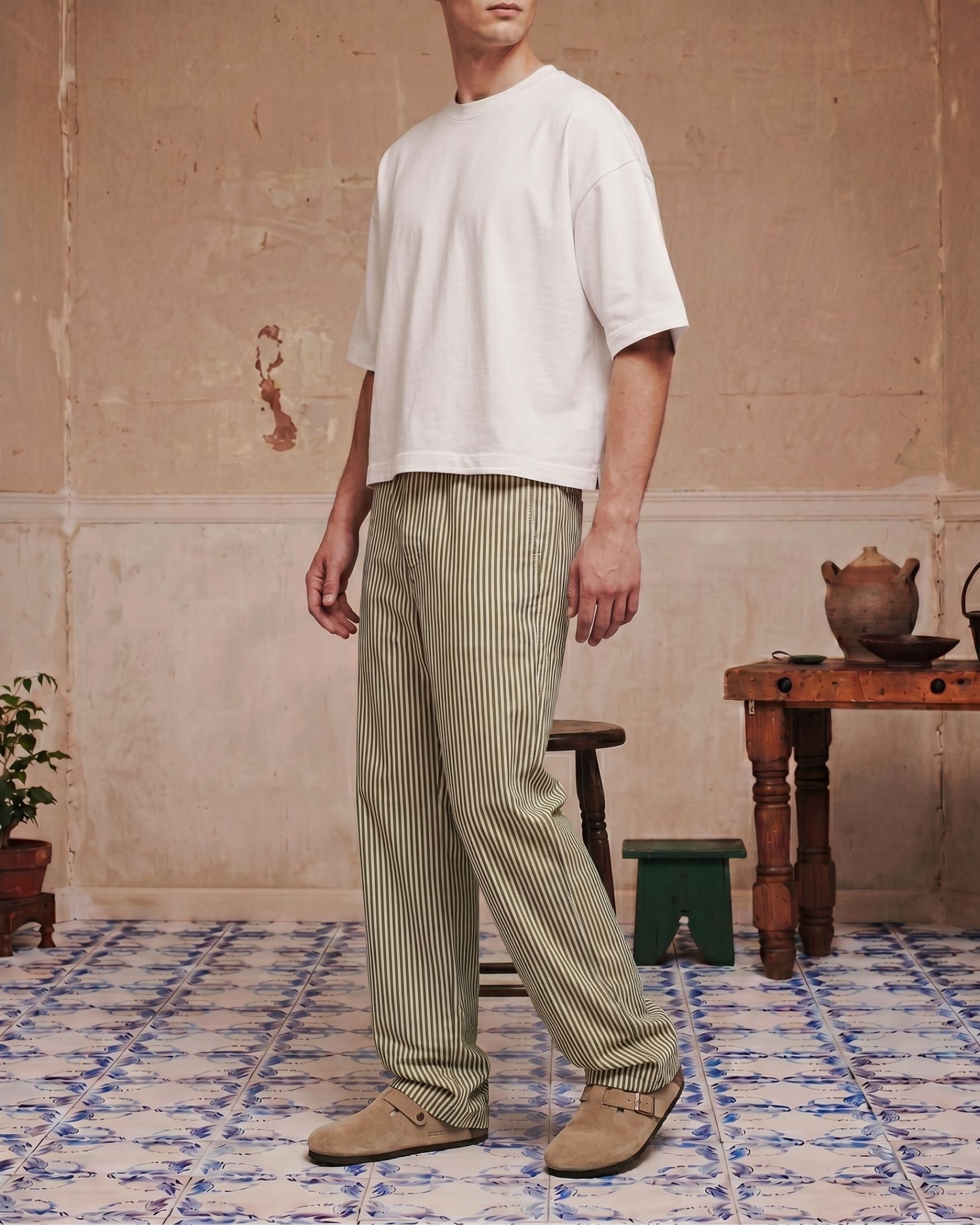 Olive Striped Pants - Stripe Pattern Detail | Tuff Haus
