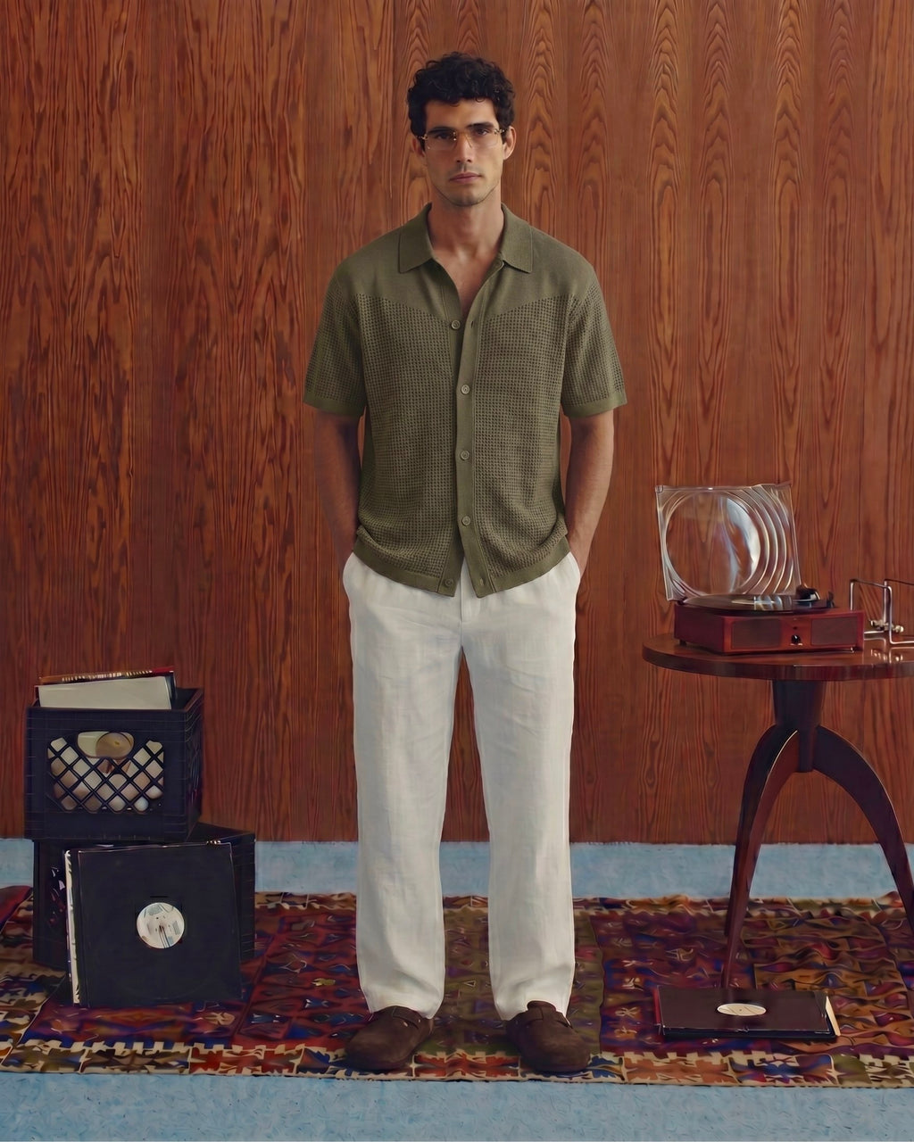 Olive Button-Down Knit Shirt - Knit Fabric Detail | Tuff Haus