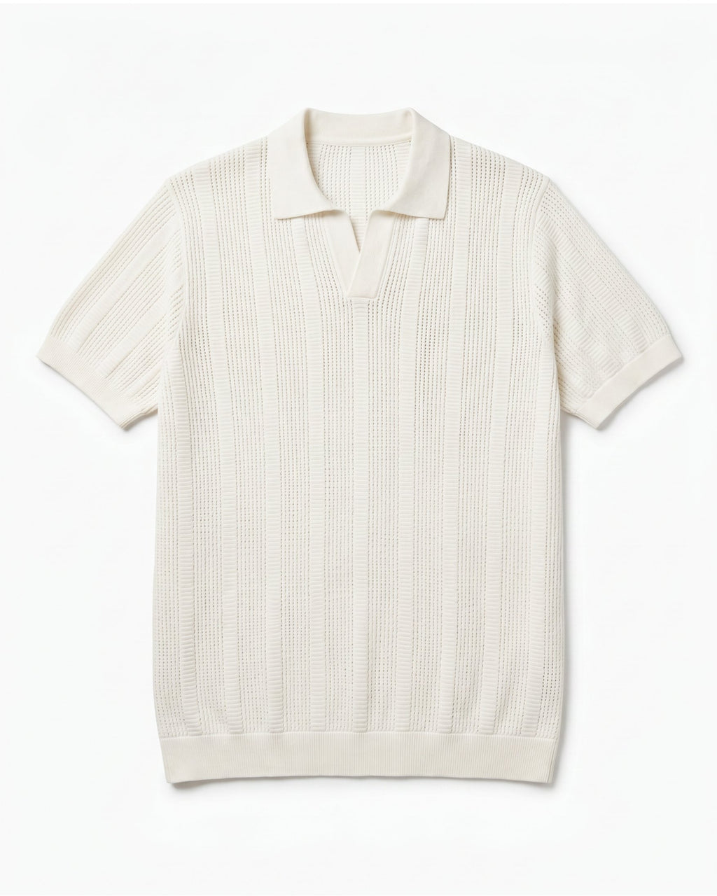 Cream Ivory-Rib Knit Polo