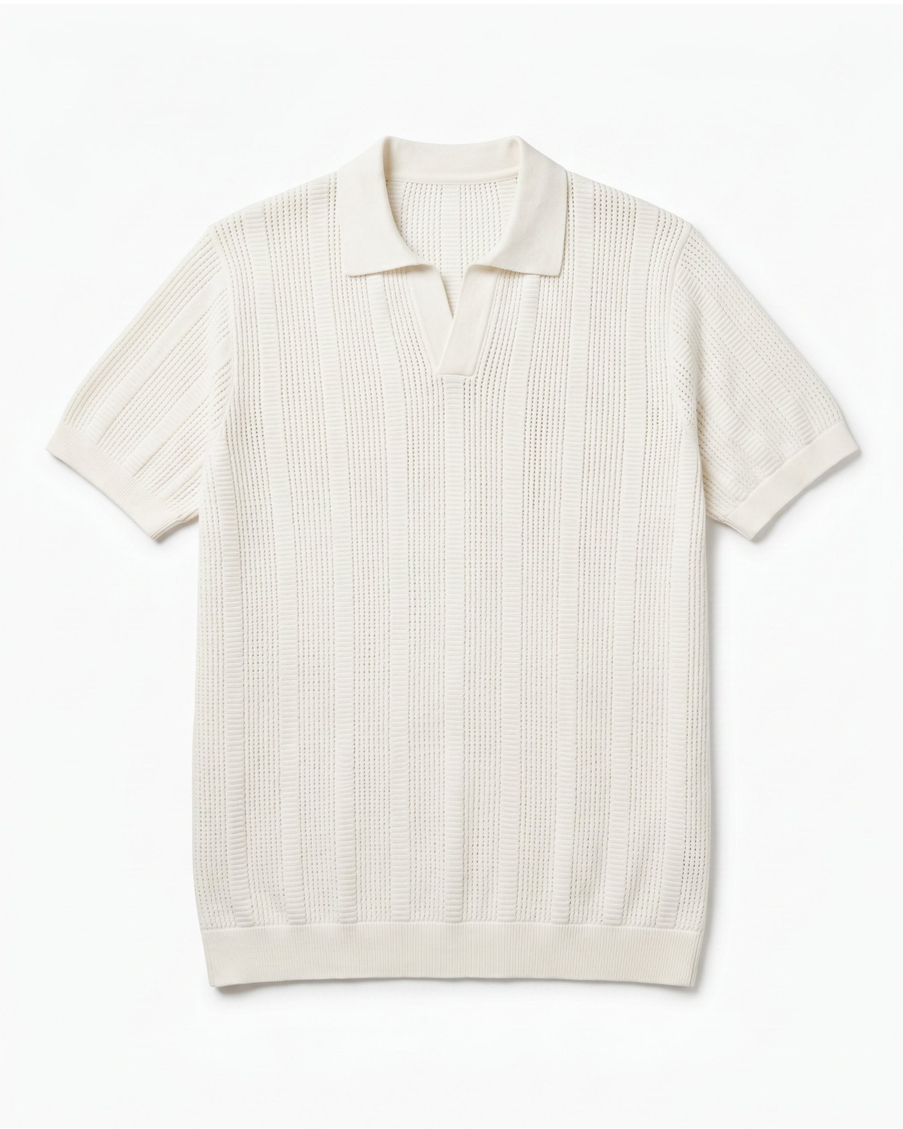 Cream Ivory-Rib Knit Polo