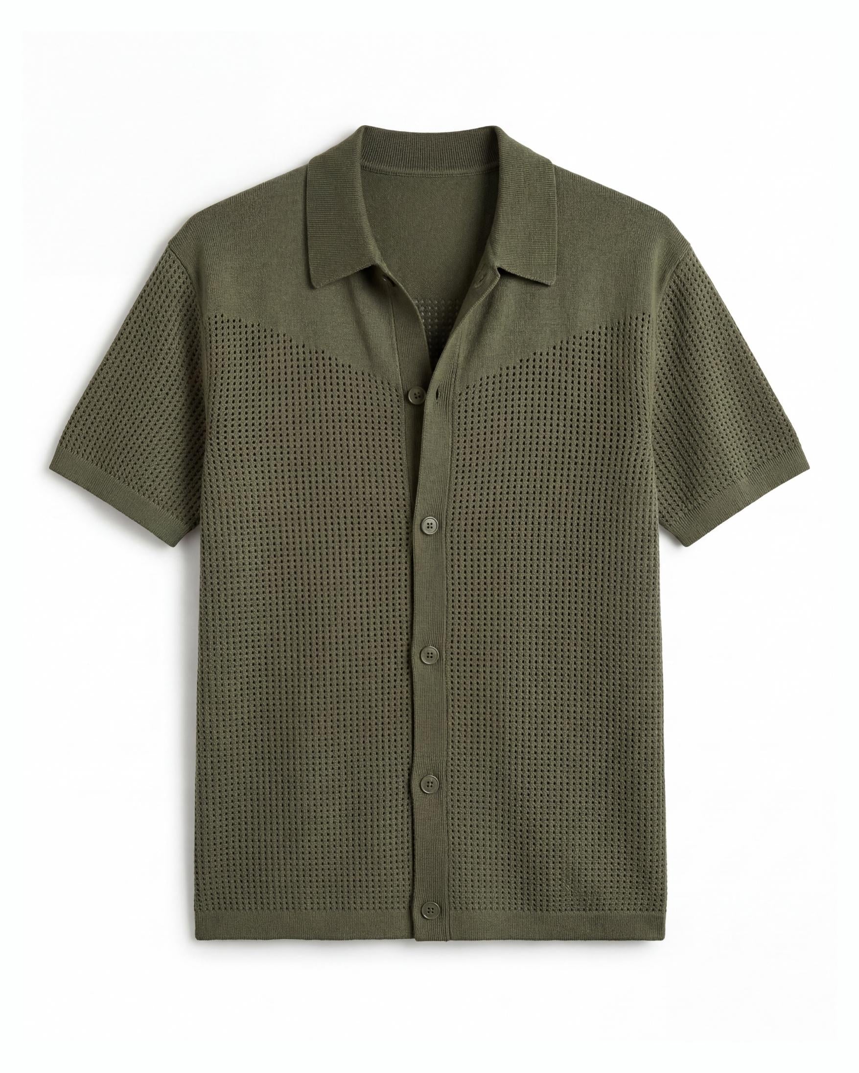 Olive Button-Down Knit Shirt - Lifestyle Model Wearing | Tuff Haus