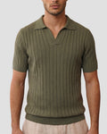 Olive Vertical-Rib Knit Polo - Front View | Tuff Haus