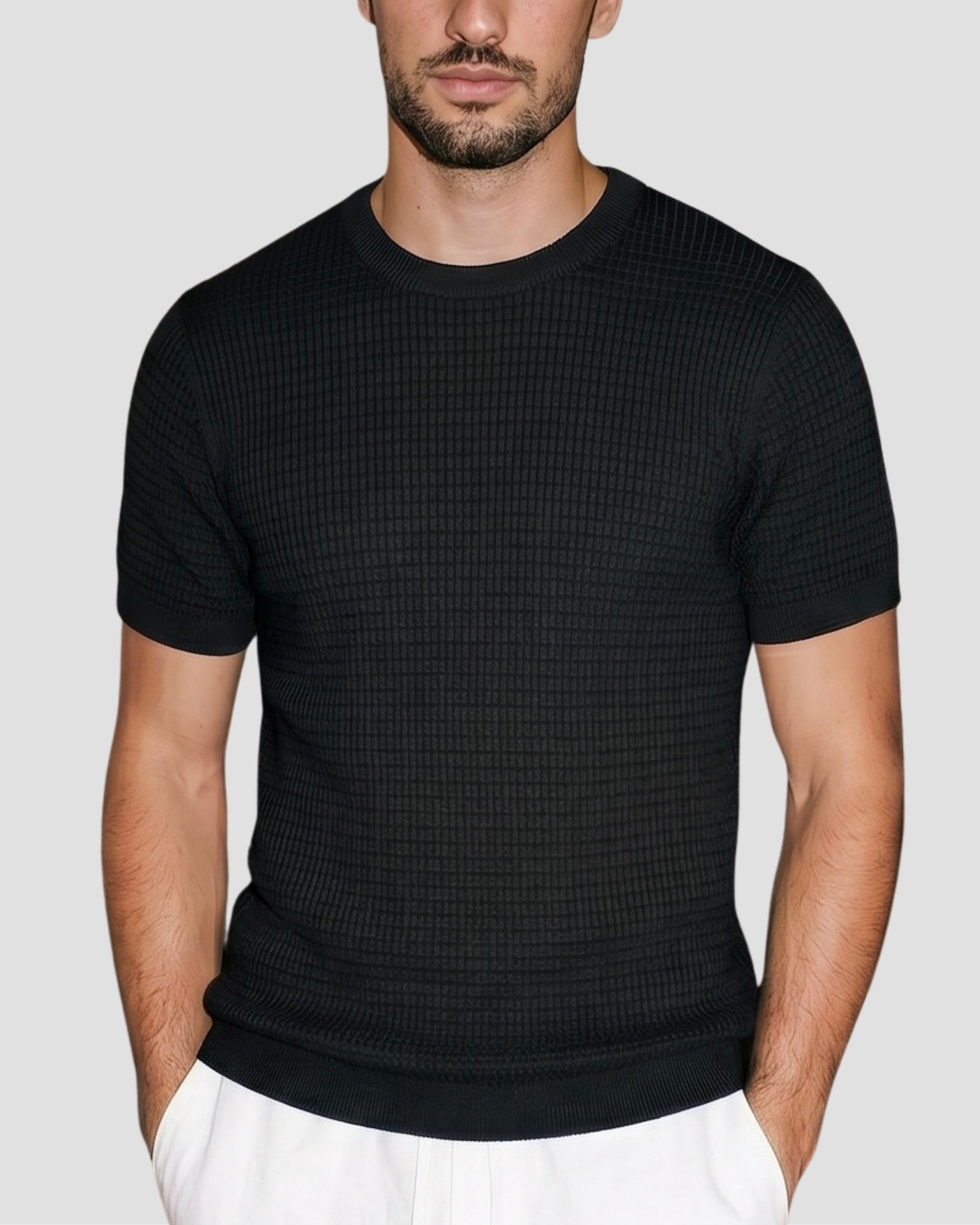 Jet Black Grid-Knit Crew - Front View | Tuff Haus
