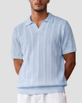Sky Blue Ivory-Rib Knit Polo - Front View | Tuff Haus