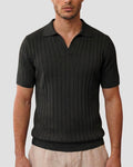 Jet Black Vertical-Rib Knit Polo - Front View | Tuff Haus