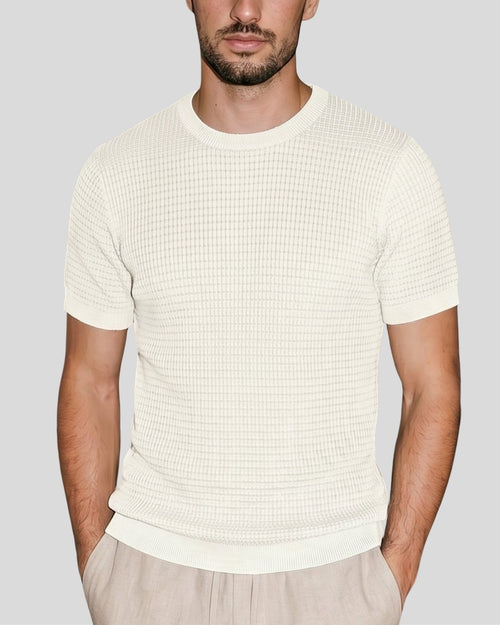 Cream Grid-Knit Crew - Front View | Tuff Haus