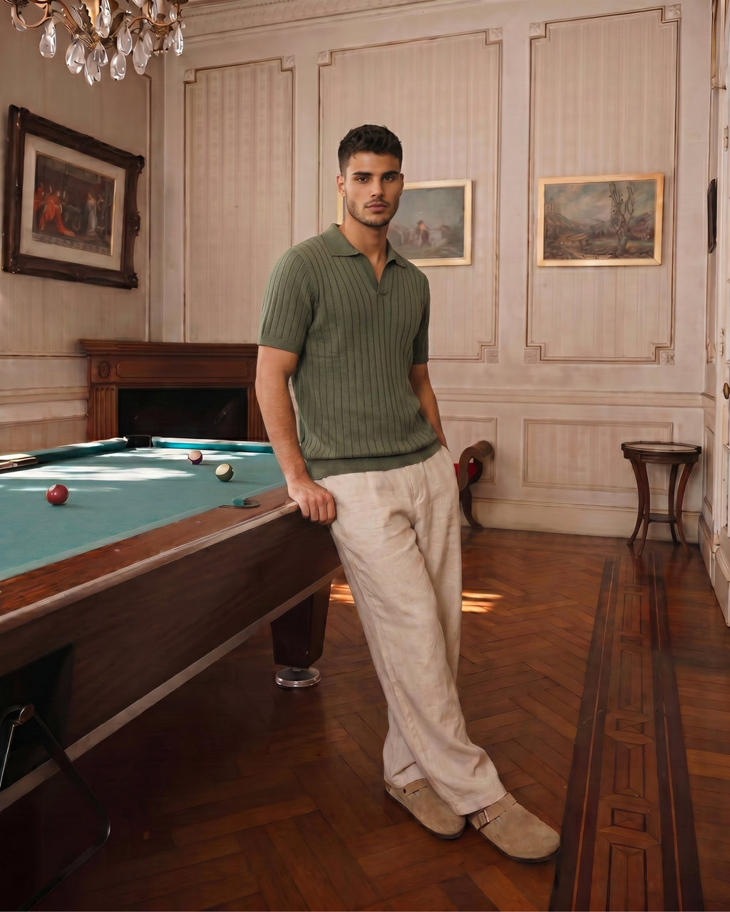 Olive Vertical-Rib Knit Polo - Back View | Tuff Haus