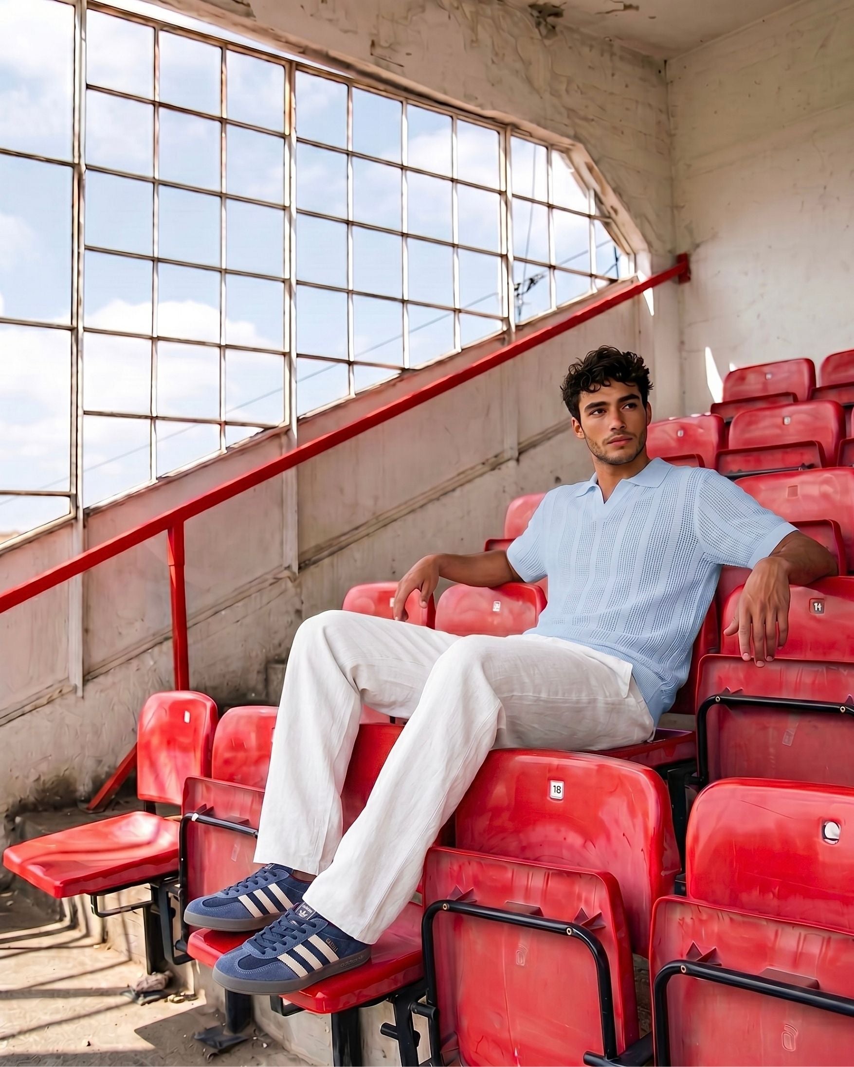 Sky Blue Ivory-Rib Knit Polo - Side View | Tuff Haus