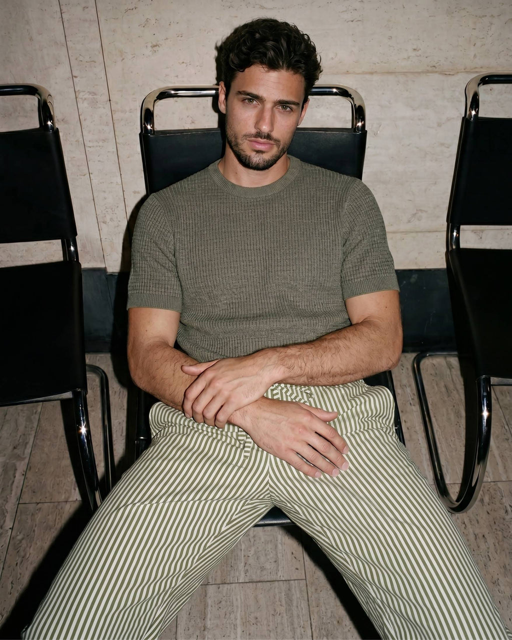 Olive Grid-Knit Crew - Back View | Tuff Haus