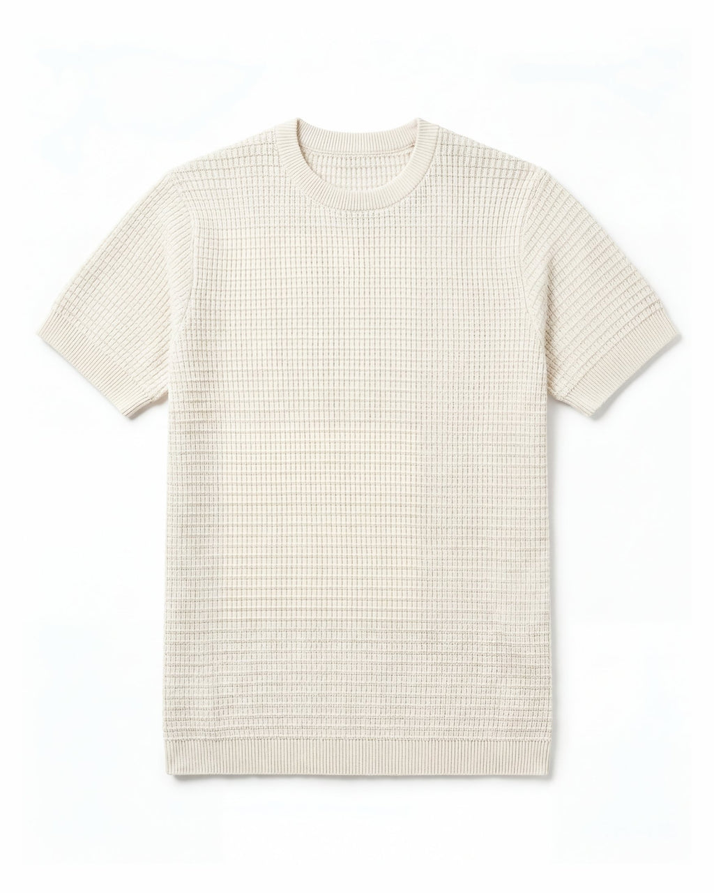 Cream Grid-Knit Crew - Lifestyle Model Wearing | Tuff Haus