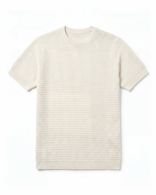 Cream Grid-Knit Crew - Lifestyle Model Wearing | Tuff Haus
