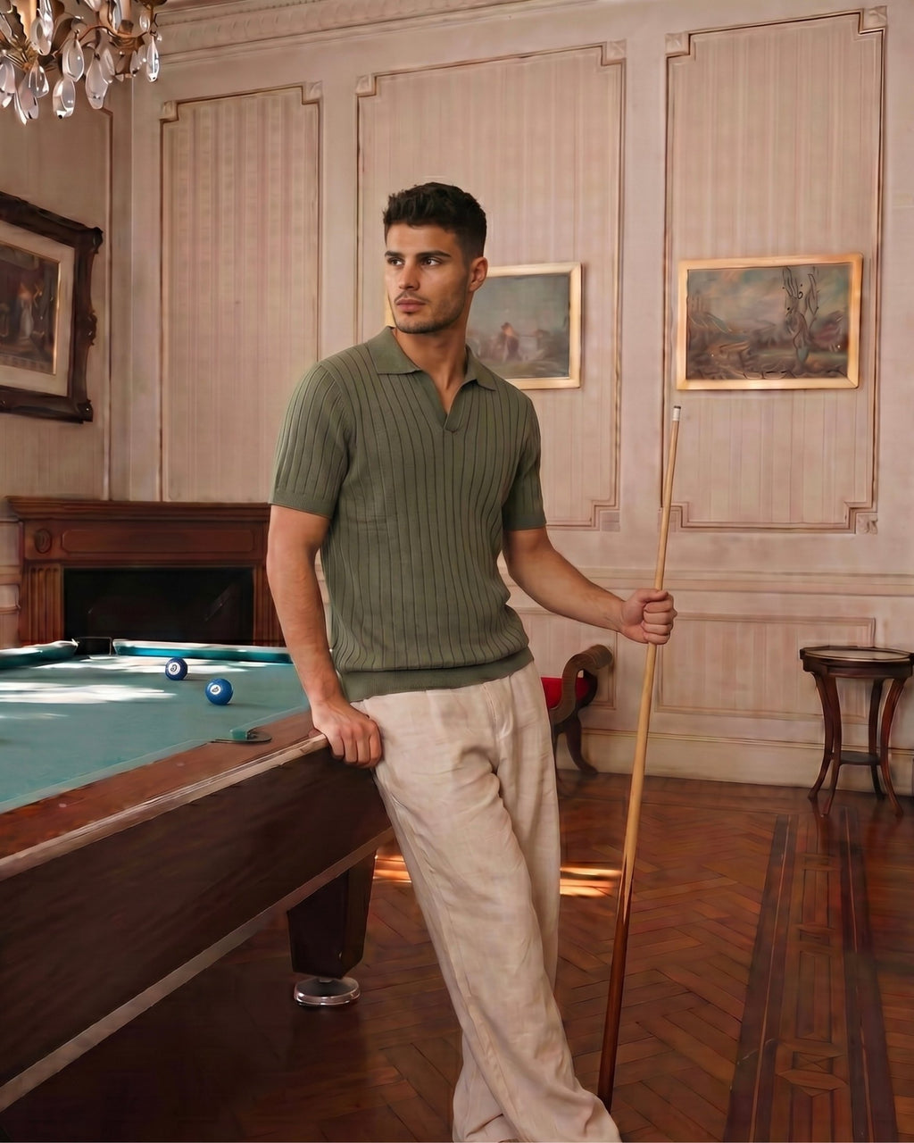Olive Vertical-Rib Knit Polo - Side View | Tuff Haus