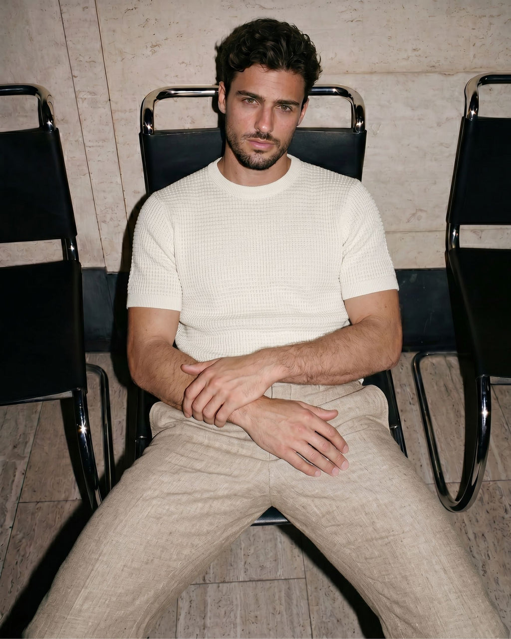 Cream Grid-Knit Crew - Side View | Tuff Haus