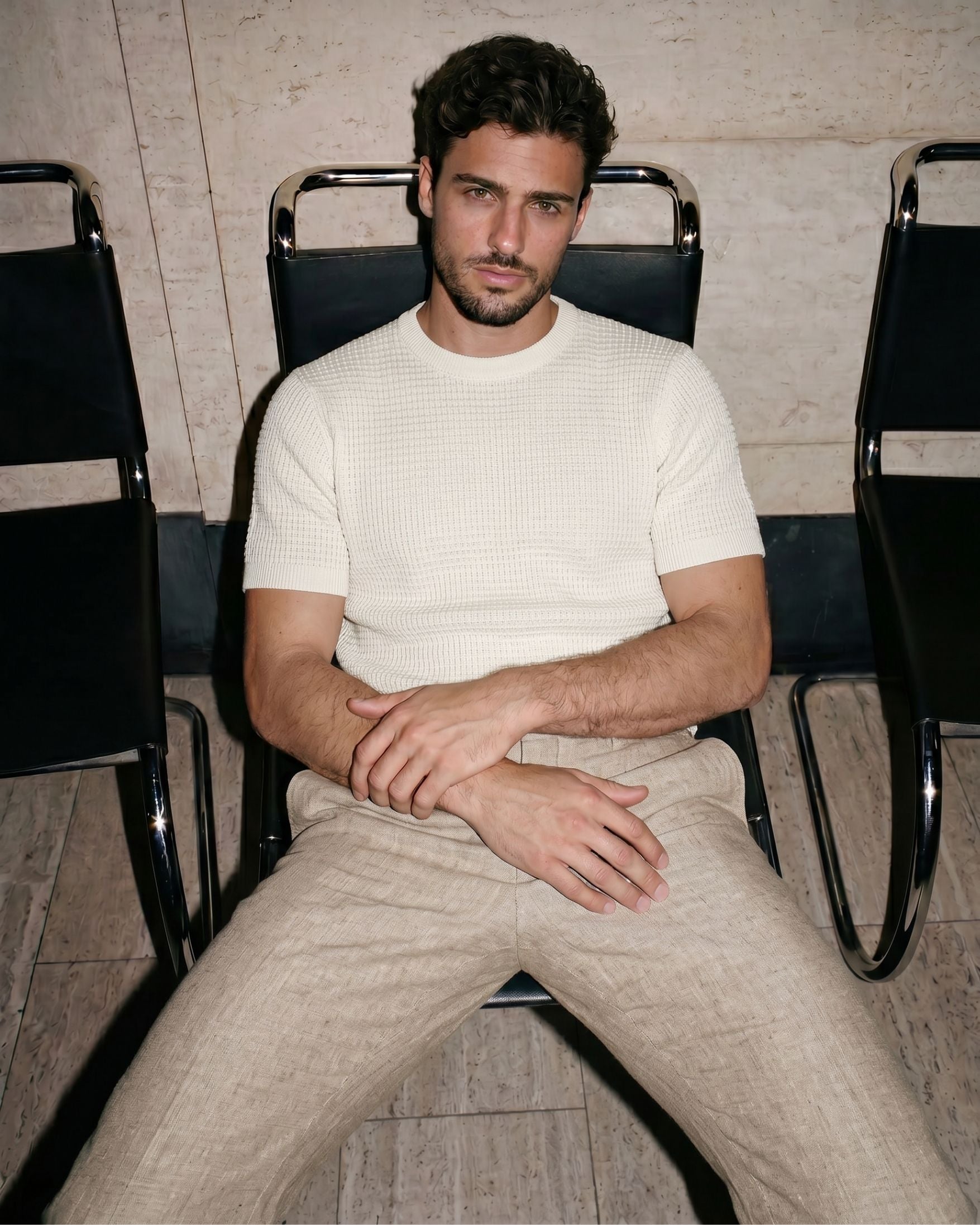 Cream Grid-Knit Crew - Side View | Tuff Haus