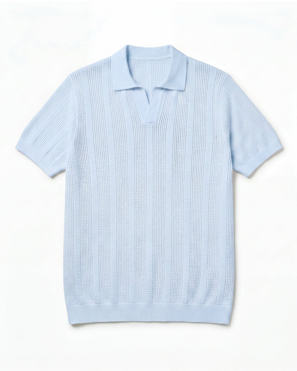 Sky Blue Ivory-Rib Knit Polo - Rib Knit Texture Detail | Tuff Haus