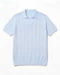 Sky Blue Ivory-Rib Knit Polo - Rib Knit Texture Detail | Tuff Haus