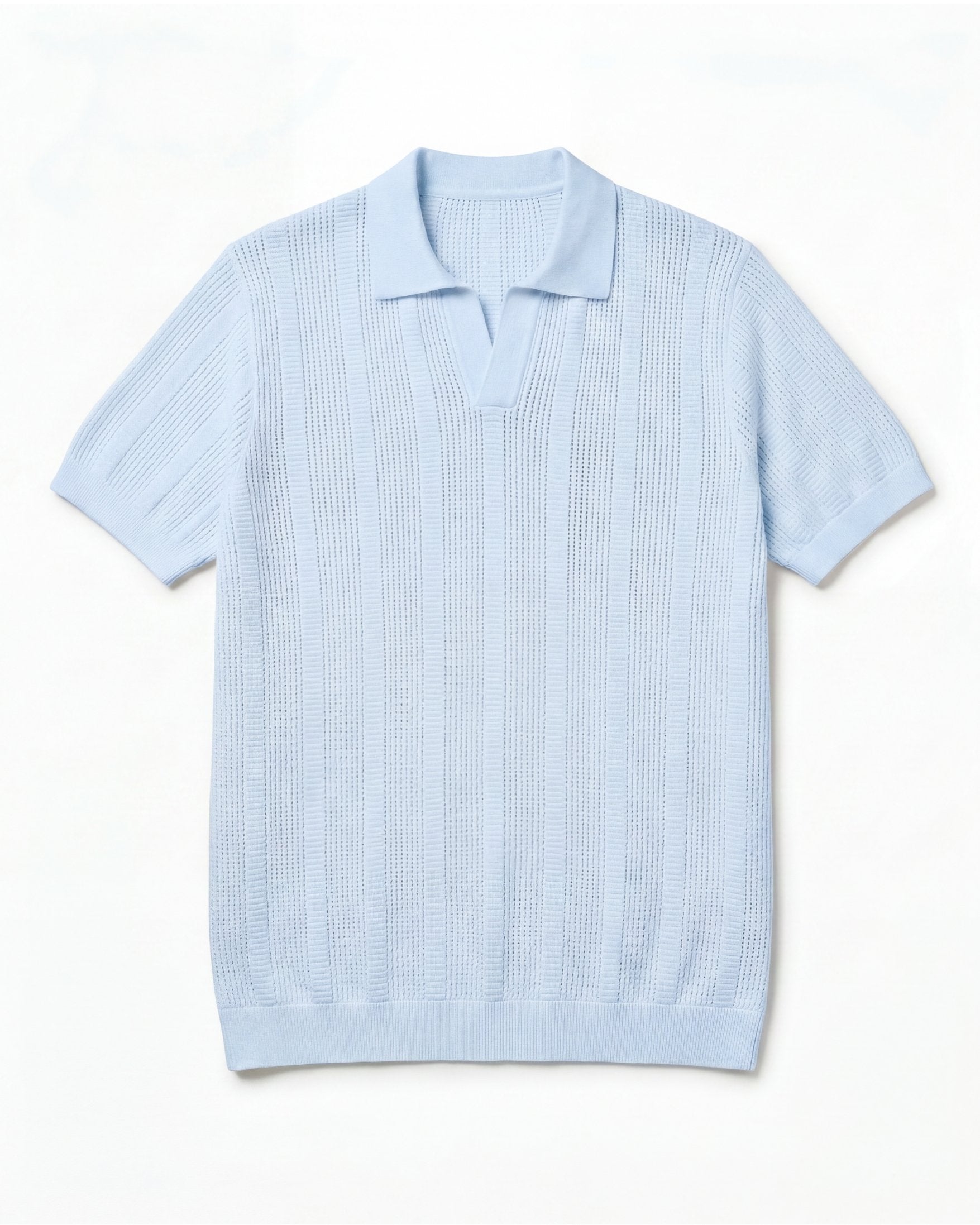 Sky Blue Ivory-Rib Knit Polo - Rib Knit Texture Detail | Tuff Haus