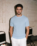 Sky Blue Grid-Knit Crew - Knit Texture Detail | Tuff Haus