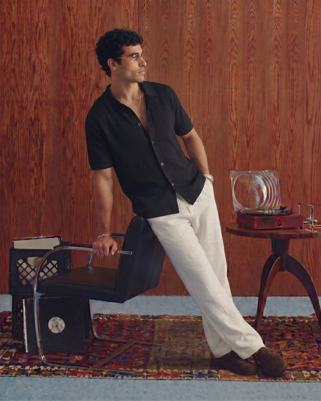 Jet Black Button-Down Knit Shirt - Side View | Tuff Haus