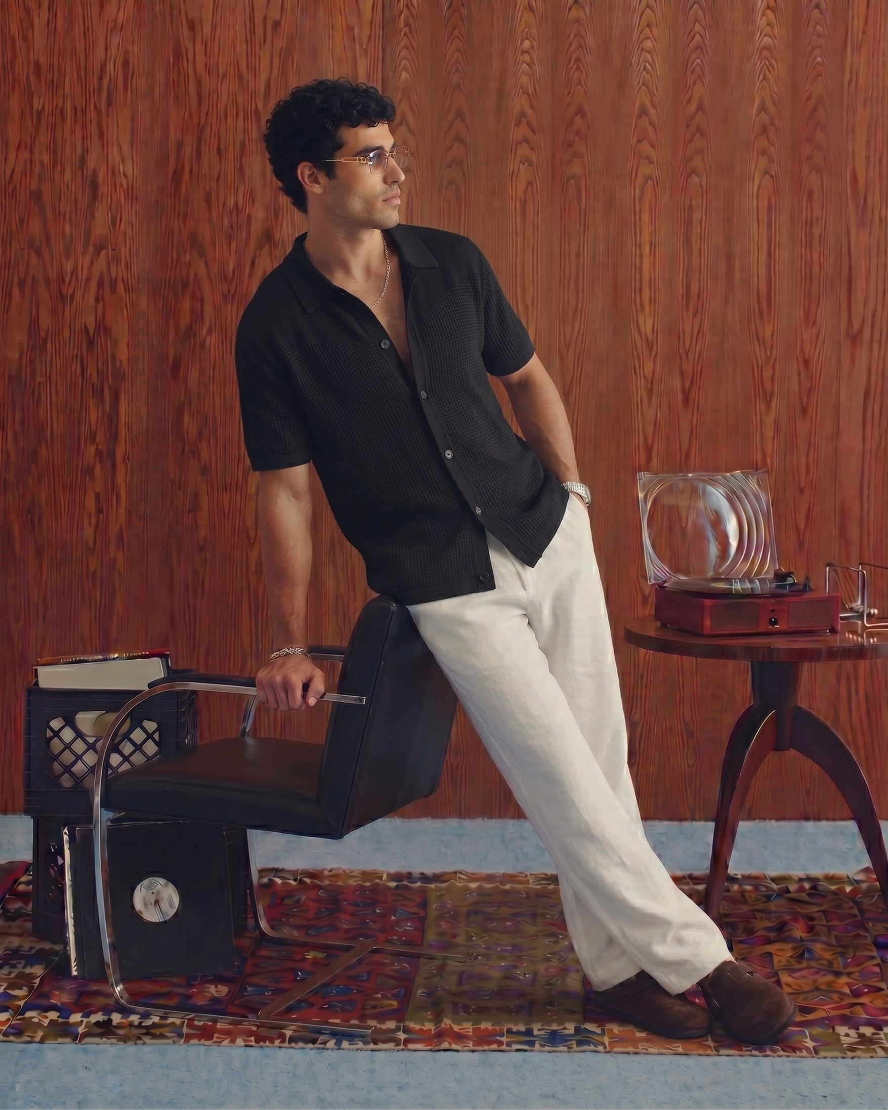Jet Black Button-Down Knit Shirt - Side View | Tuff Haus