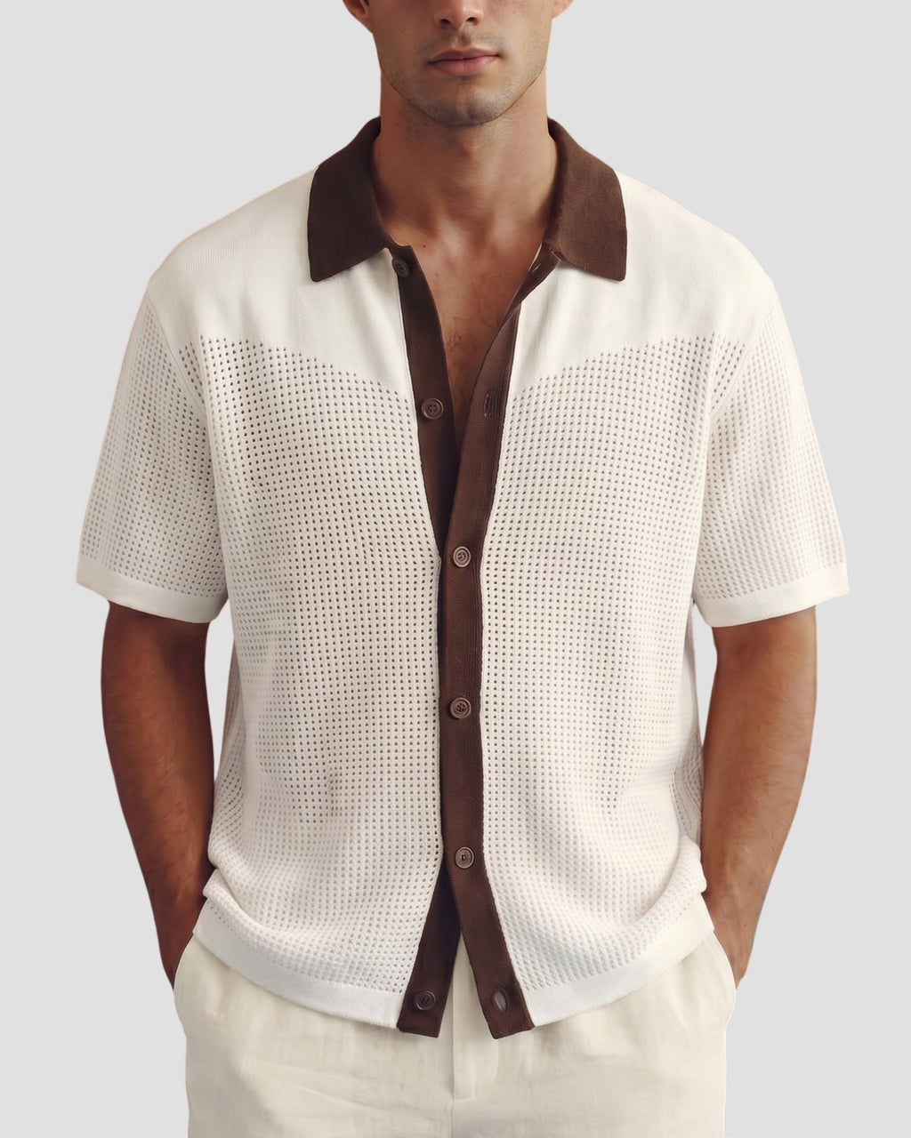 Cream Button-Down Knit Shirt - Front View | Tuff Haus