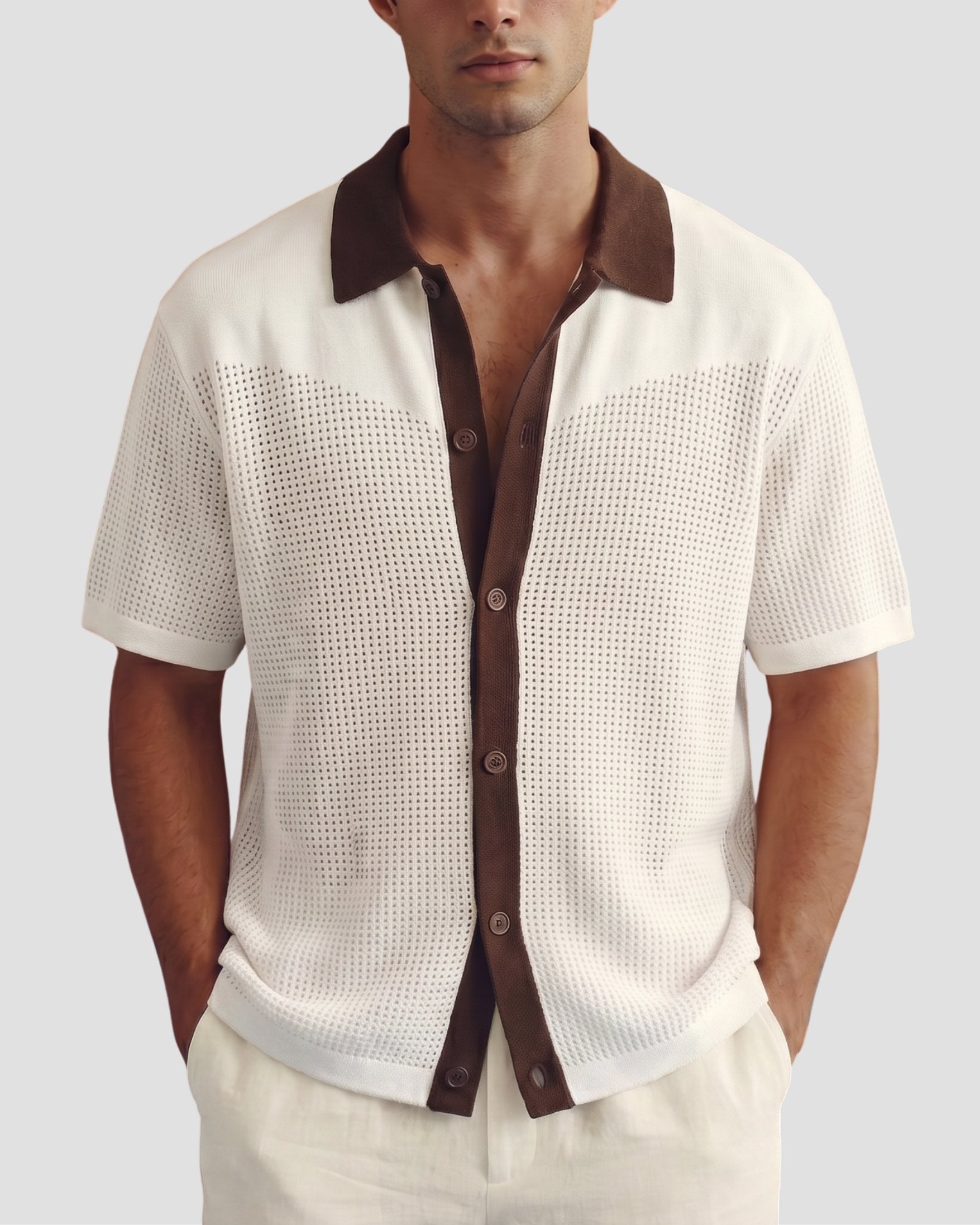 Cream Button-Down Knit Shirt - Front View | Tuff Haus