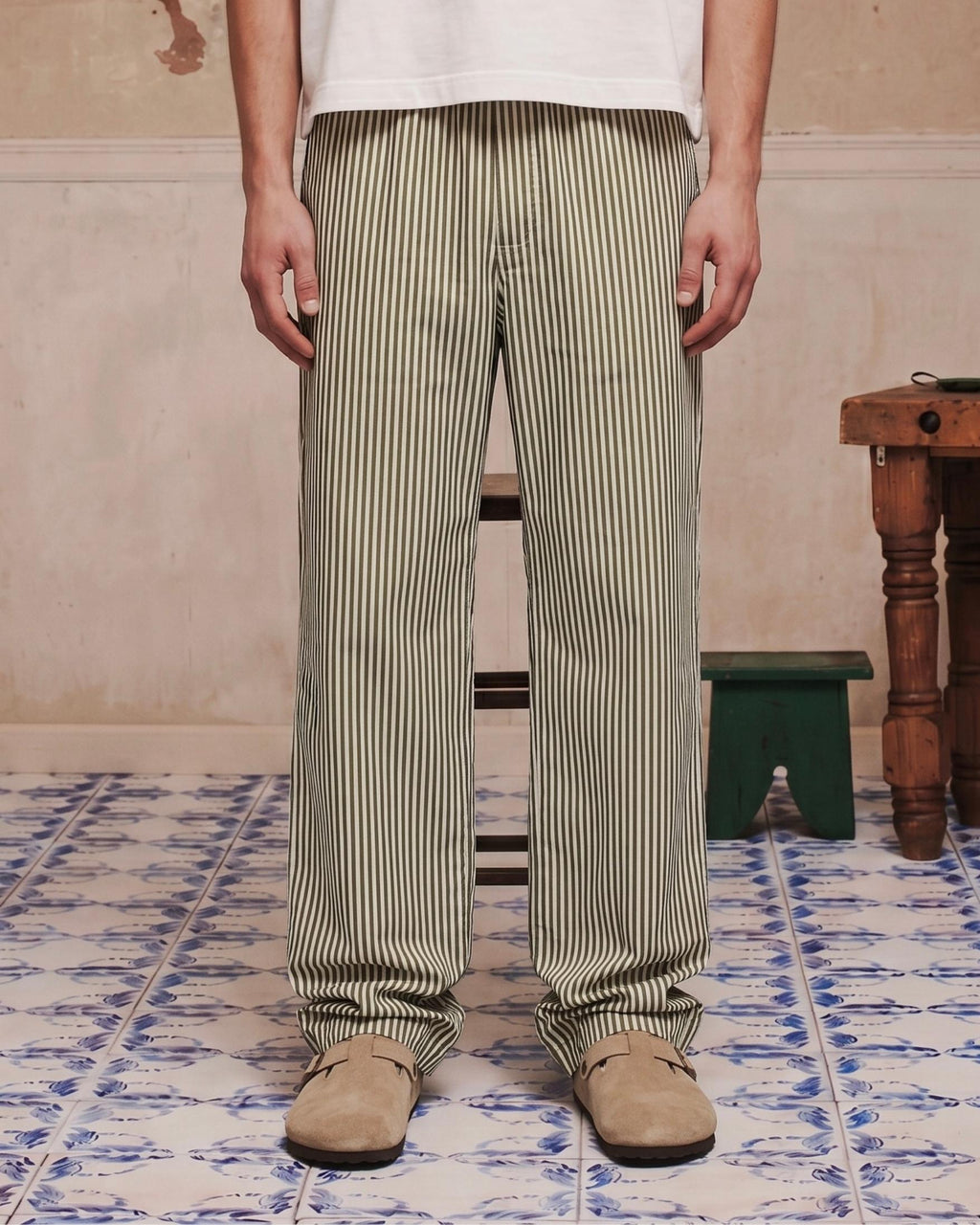 Olive Striped Pants - Editorial Lifestyle Shot | Tuff Haus