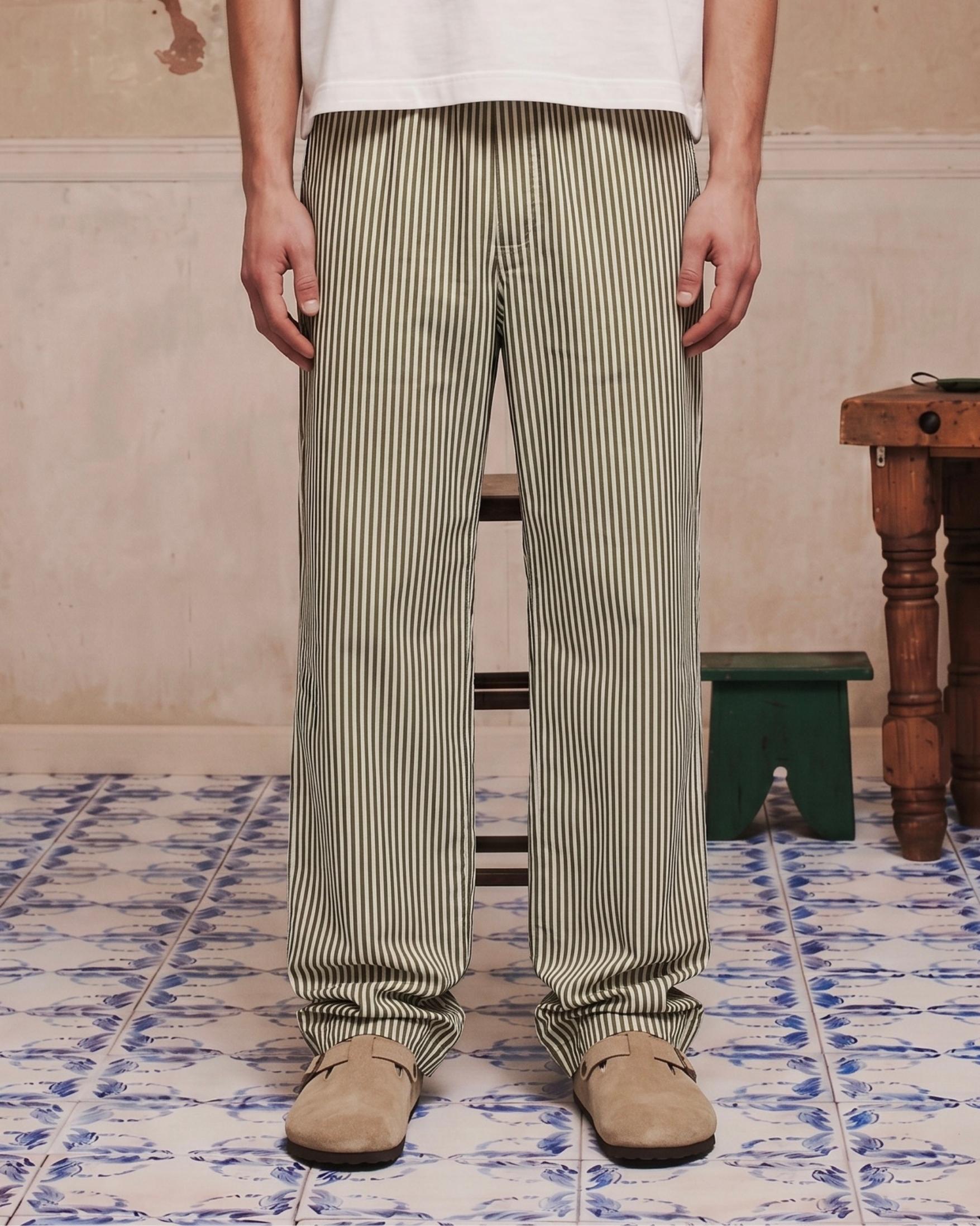 Olive Striped Pants - Editorial Lifestyle Shot | Tuff Haus